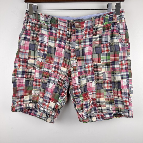 J.Crew Field Shorts Men 38 Madras Plaid Colorful Drawstring Patchwork Old Money - Picture 2 of 5
